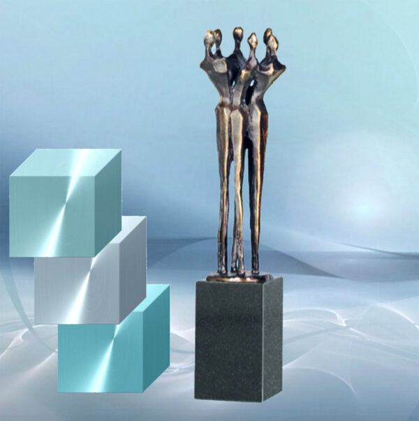 Skulptur Schulter an Schulter Kreatives Geschenk für Geschäftspartner, zum Firmenjubiläum, für Kunden und Partner und zur Team-Motivation. Individualisierbar mit Gravur von Text und Logo