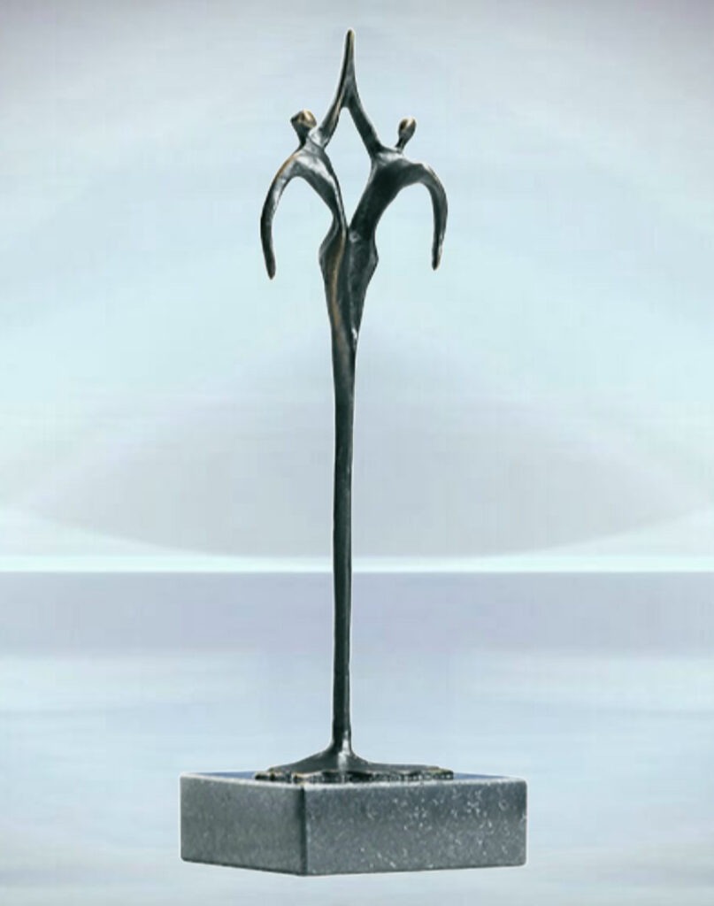 Skulptur Gemeinsam Geschenk zum Firmenjubiläum, für Geschäftskunden, Geschäftspartner, Firmeneinweihung, Firmenjubiläum, Abschied, Familie. Auch mit Gravur zur Personalisierung